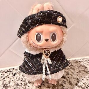 Labubu Doll Tweed Cape & Beret Outfits-Doll Clothing